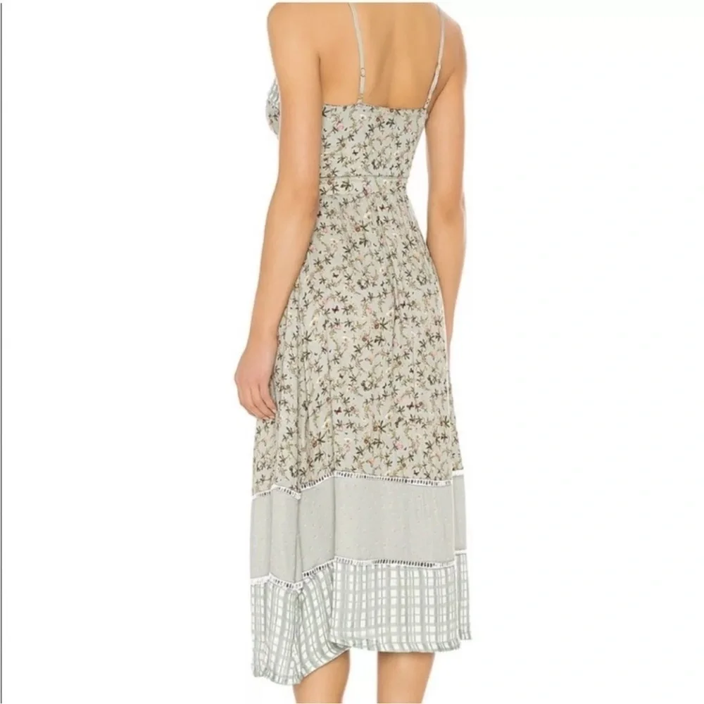 Agua Bendita Karen Midi Long Dress Seagreen Geen Floral Button Front Slit S - Picture 12 of 12